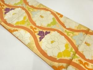 立涌に牡丹唐草模様織出し袋帯